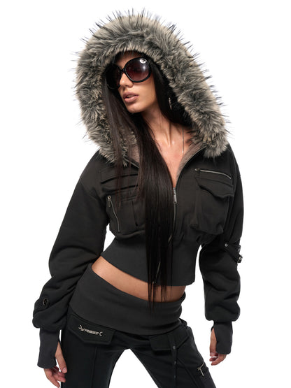 JYOSEI Hooded fur coat + pants set