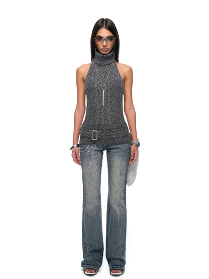 JYOSEI Red gray backless knitted top