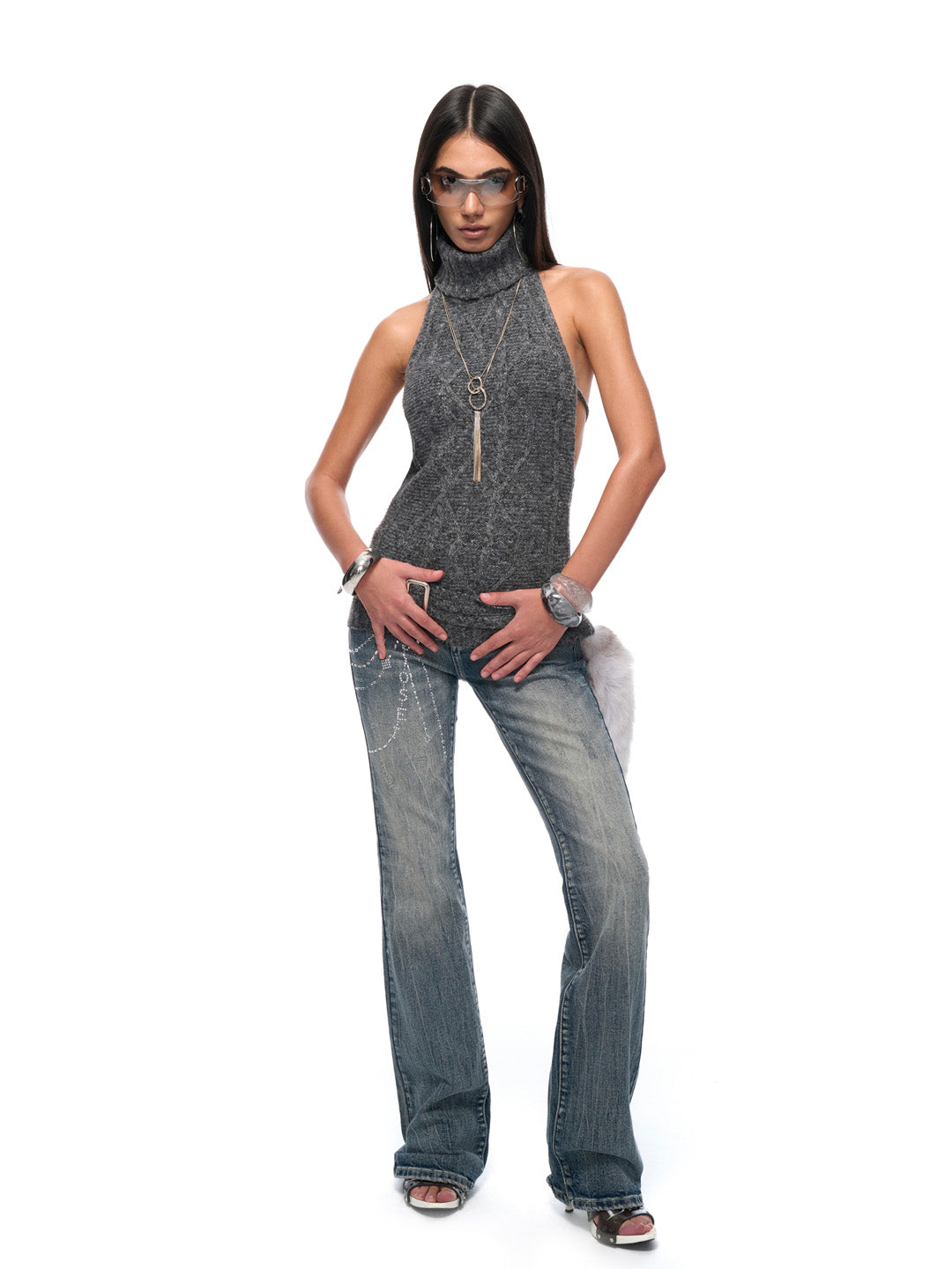 JYOSEI Red gray backless knitted top