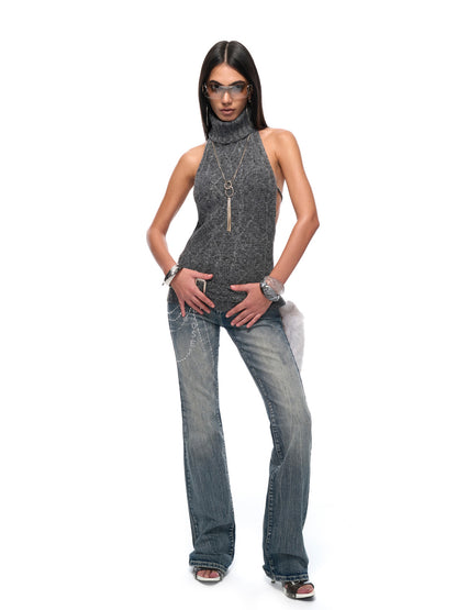 JYOSEI Red gray backless knitted top