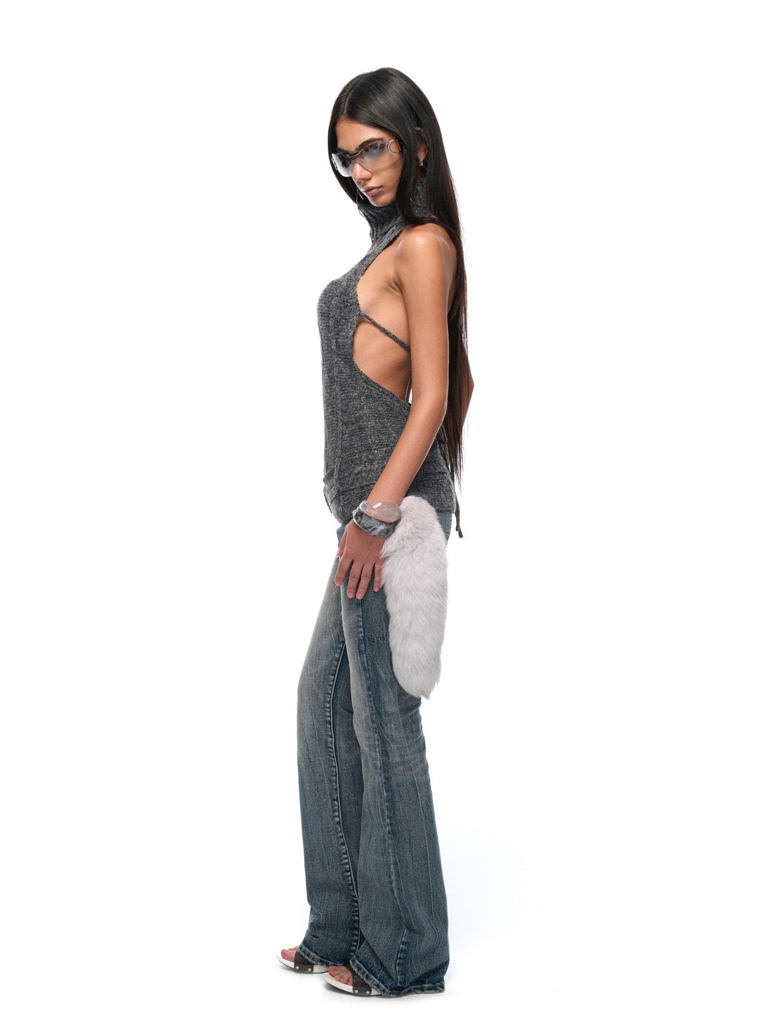 JYOSEI Red gray backless knitted top