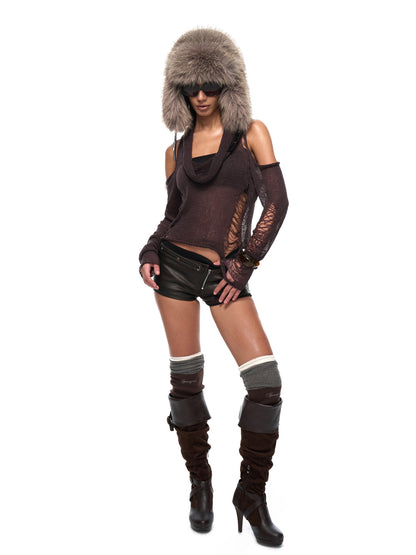 JYOSEI Fake two piece leather shorts