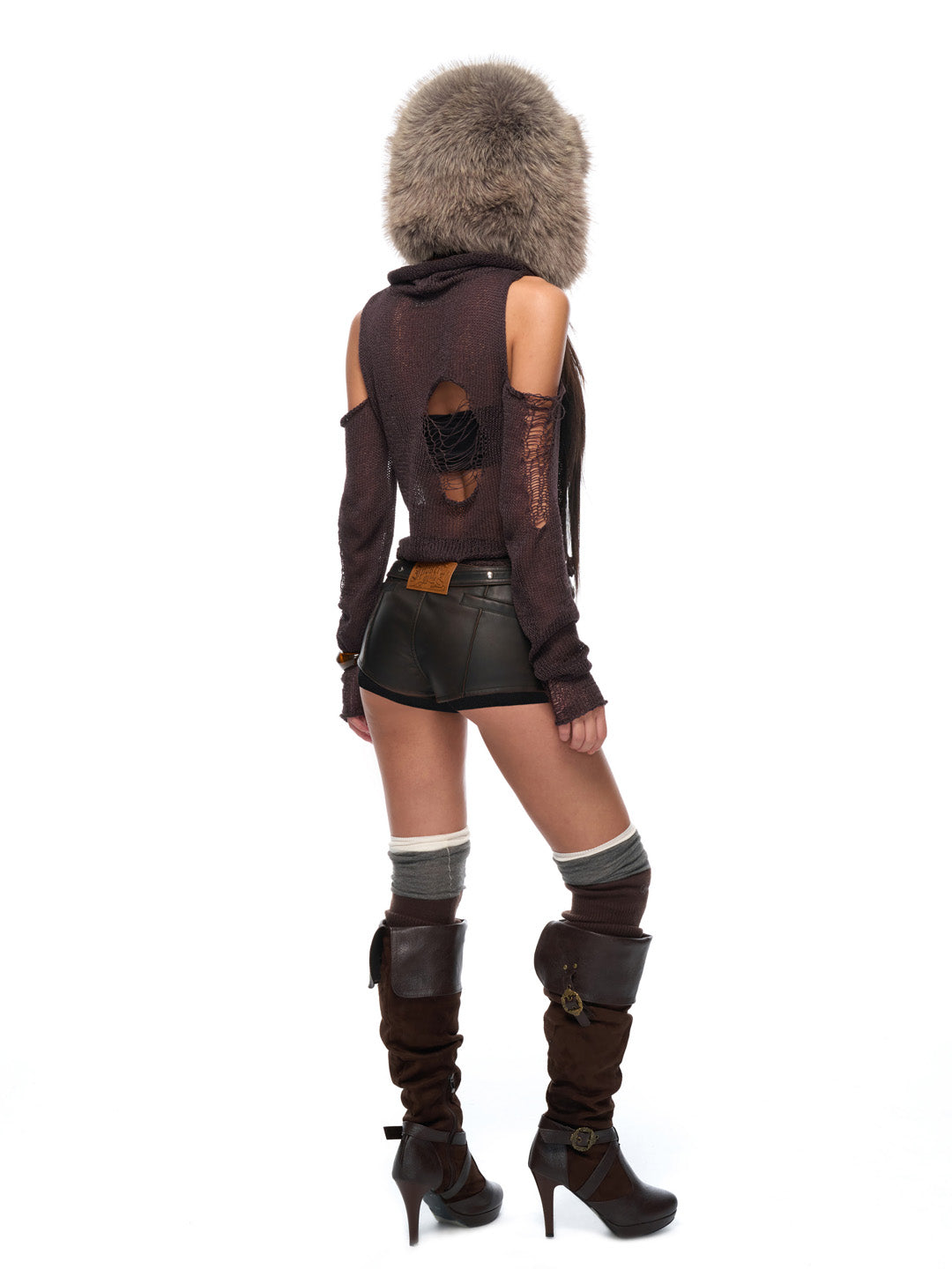 JYOSEI Fake two piece leather shorts