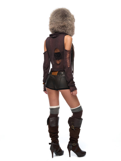 JYOSEI Fake two piece leather shorts