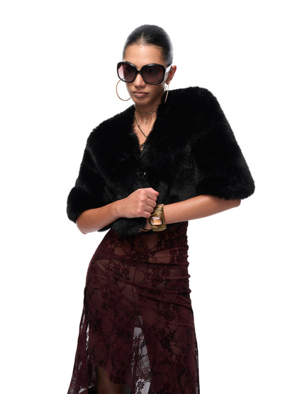 JYOSEI Black fur short sleeved shirt