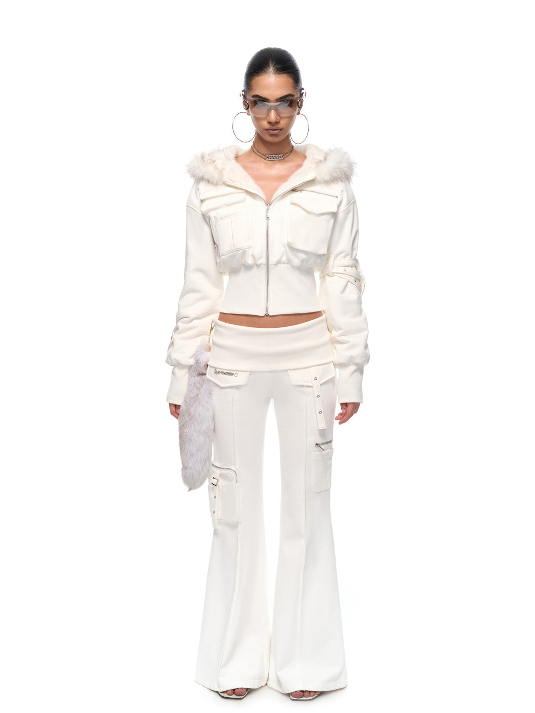 JYOSEI Hooded fur coat + pants set