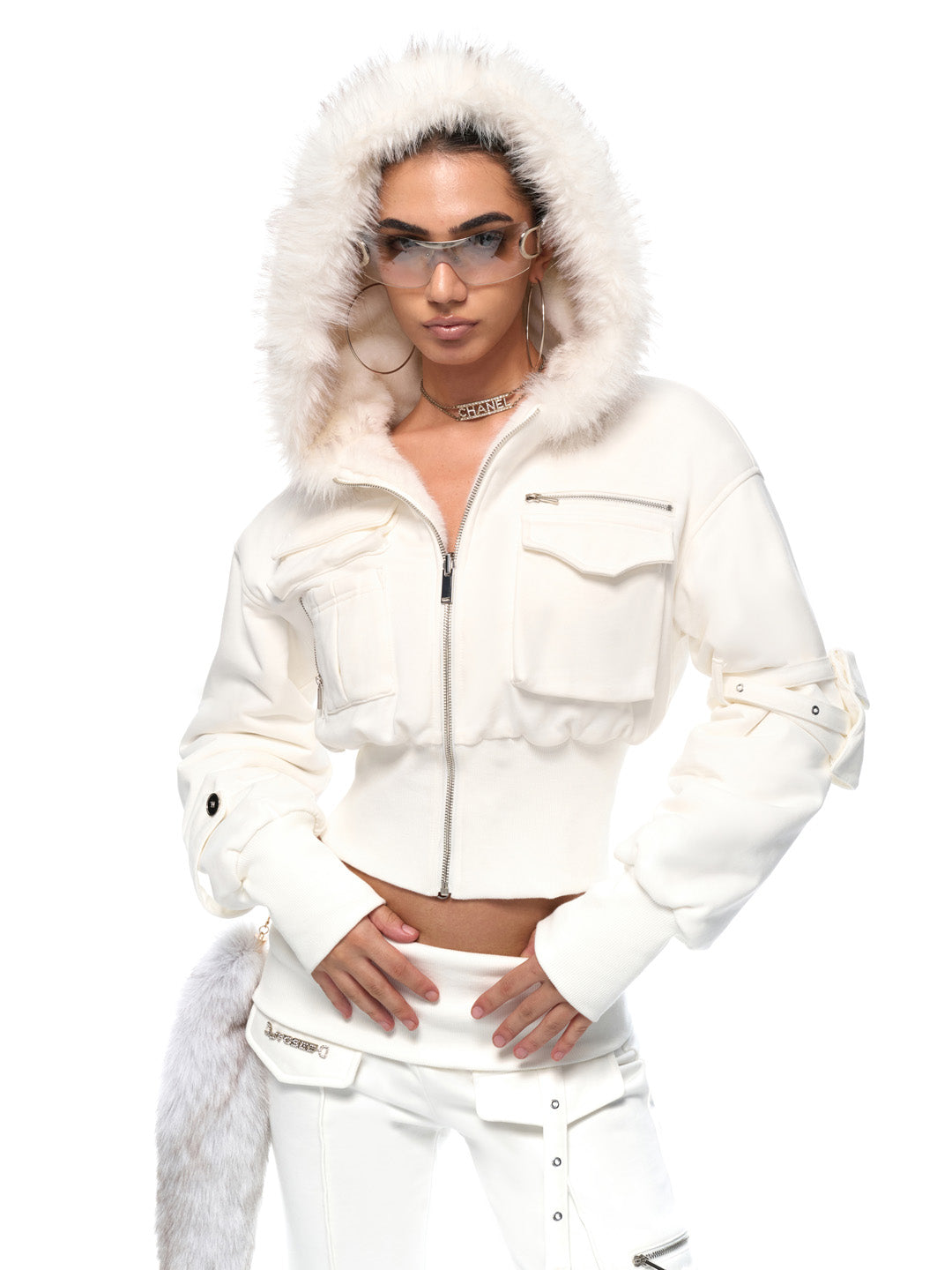 JYOSEI Hooded fur coat + pants set