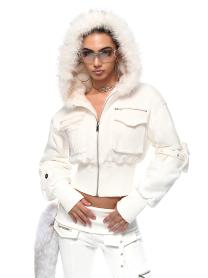 JYOSEI Hooded fur coat + pants set