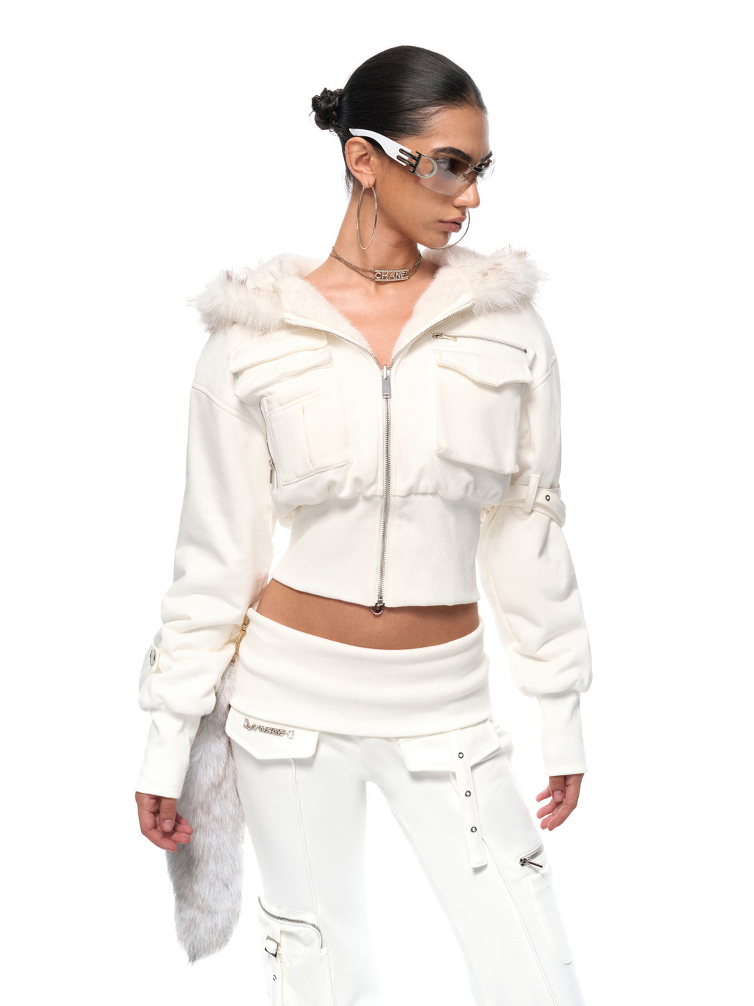 JYOSEI Hooded fur coat + pants set