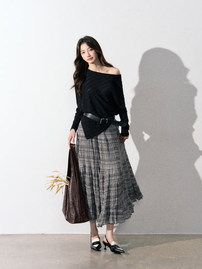 Lafreedom LAF350906&amp;LAF350907 Lazy style loose off shoulder top +skirt set