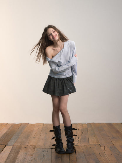 VIA PITTI VIADD644 Irregular shirt patchwork plaid dress