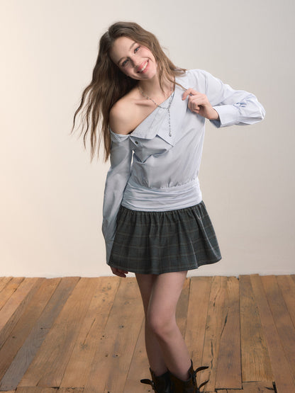 VIA PITTI VIADD644 Irregular shirt patchwork plaid dress