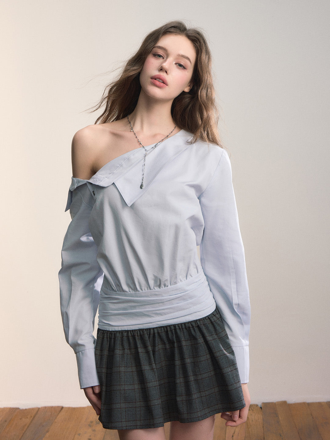 VIA PITTI VIADD644 Irregular shirt patchwork plaid dress