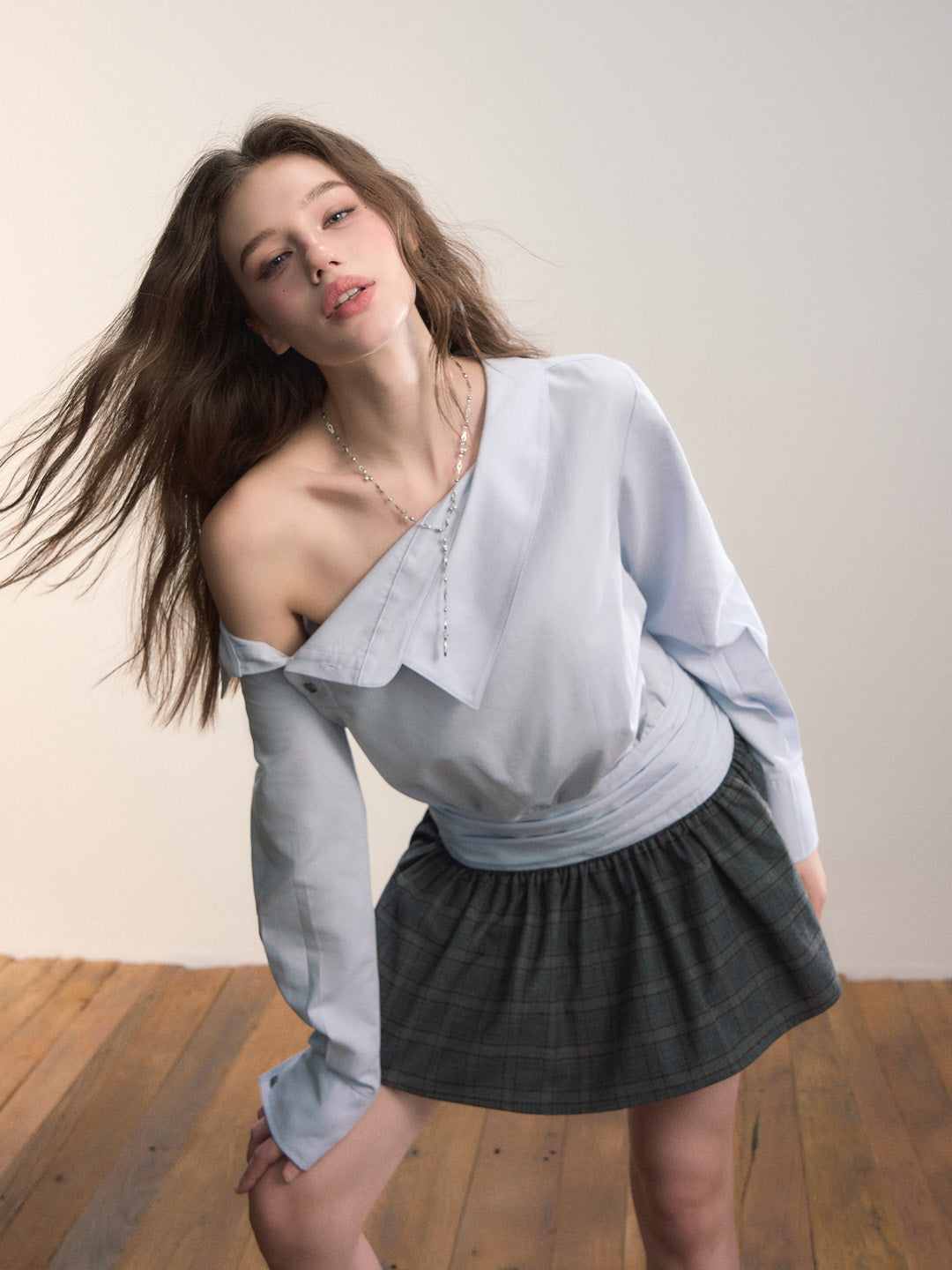 VIA PITTI VIADD644 Irregular shirt patchwork plaid dress