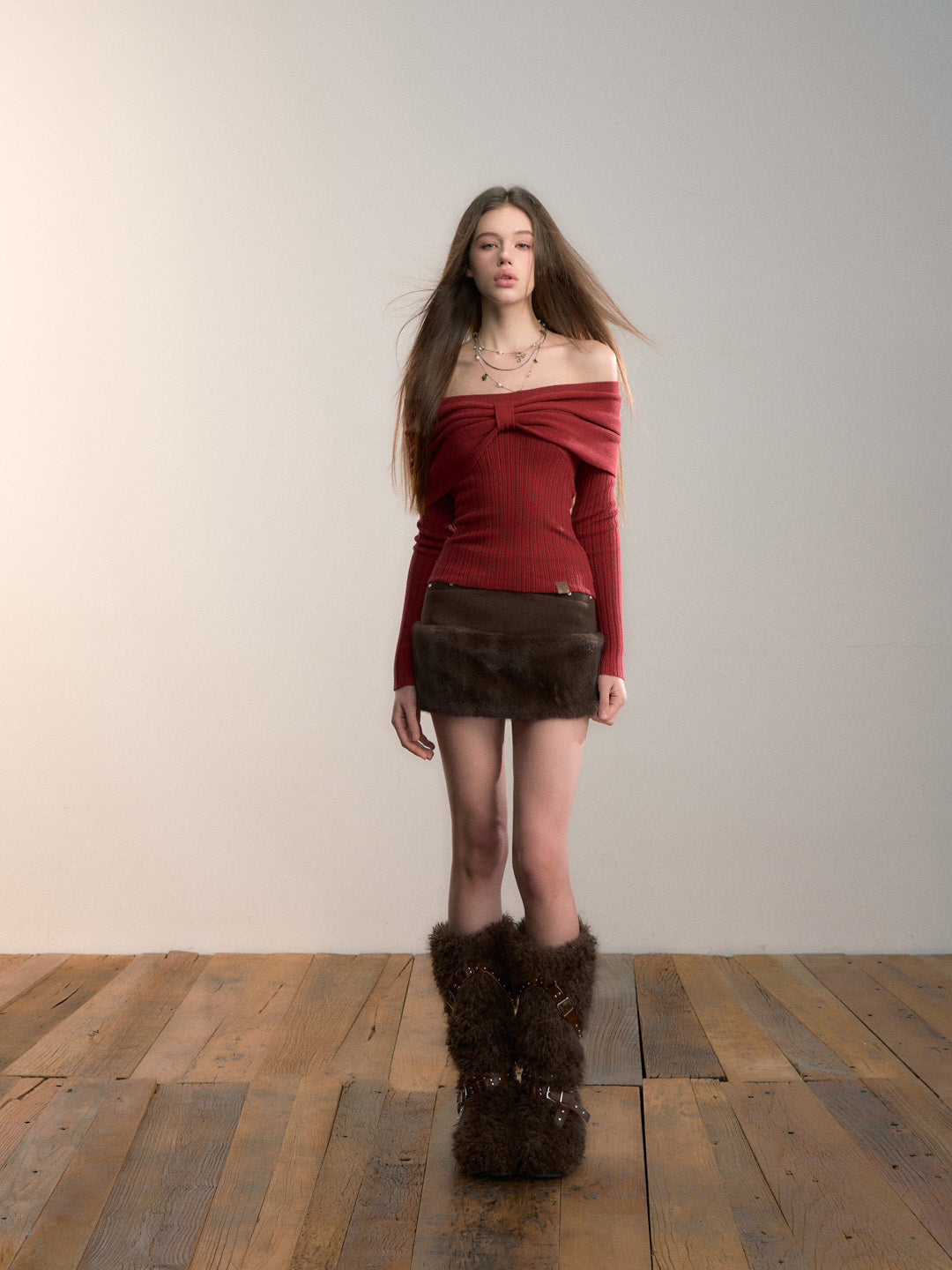 VIA PITTI VIADK714 Large bow off shoulder woolen top