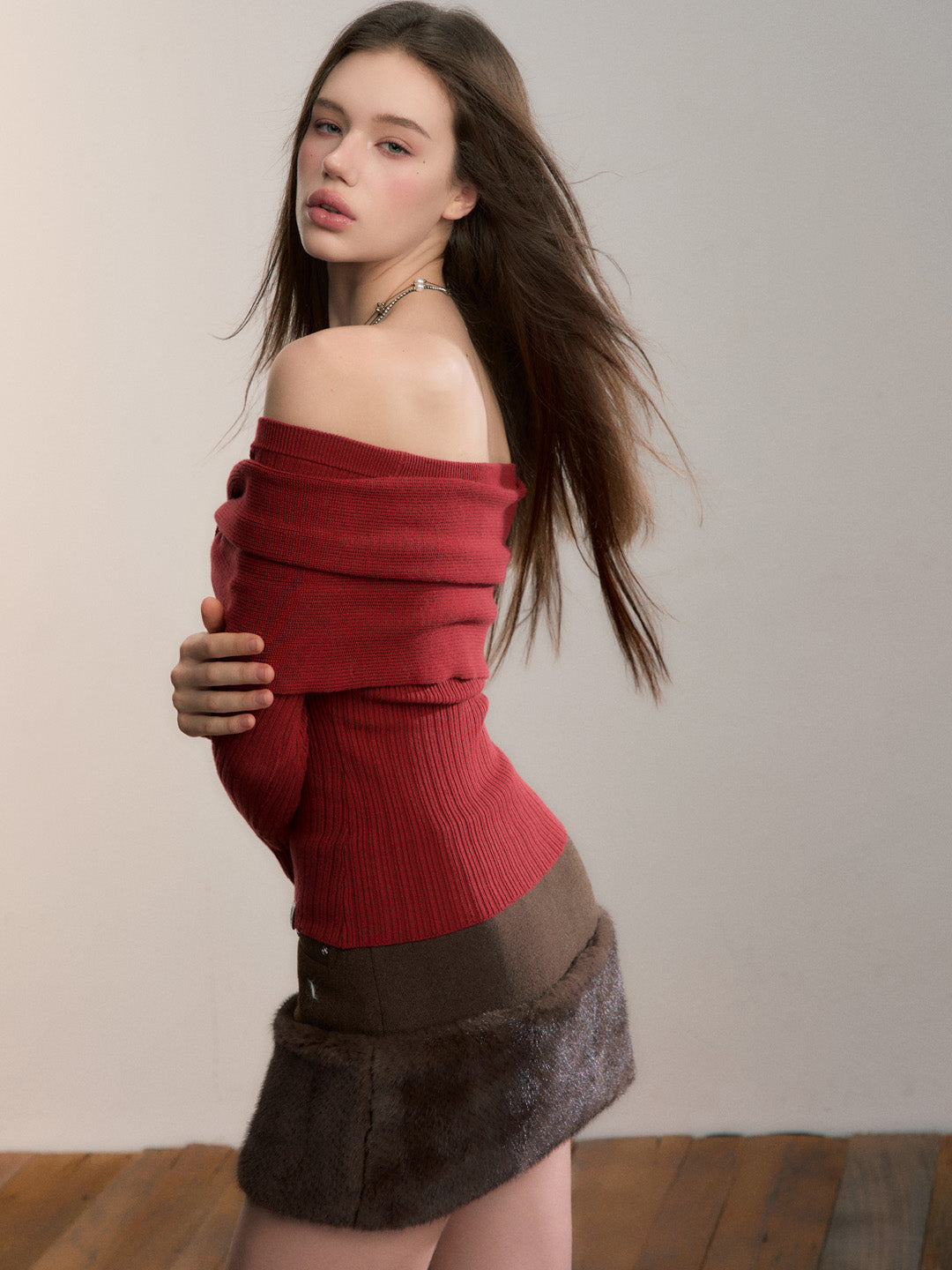 VIA PITTI VIADK714 Large bow off shoulder woolen top