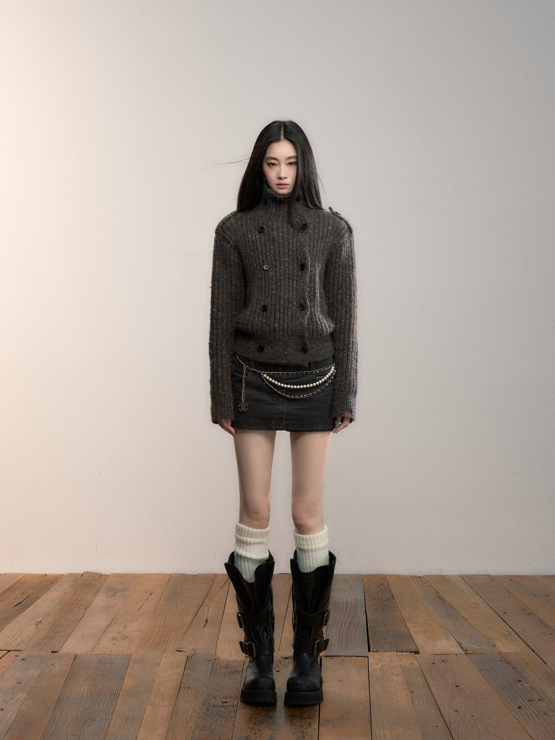 VIA PITTI VIADK713 Colorful yarn high neck woolen jacket