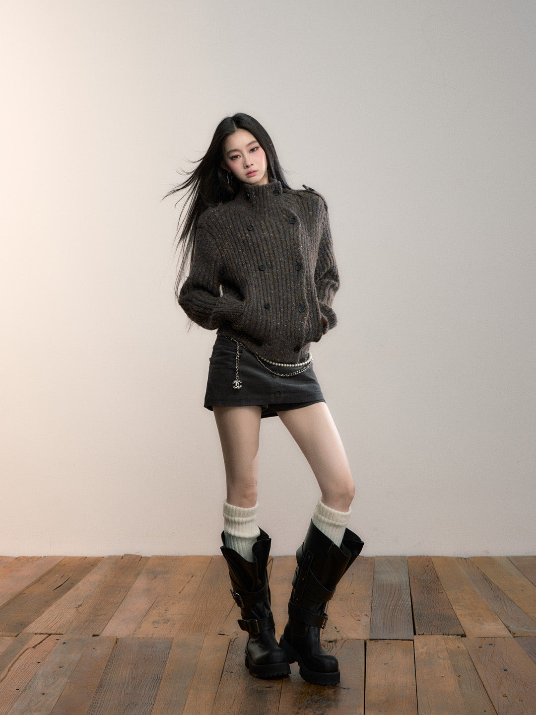 VIA PITTI VIADK713 Colorful yarn high neck woolen jacket