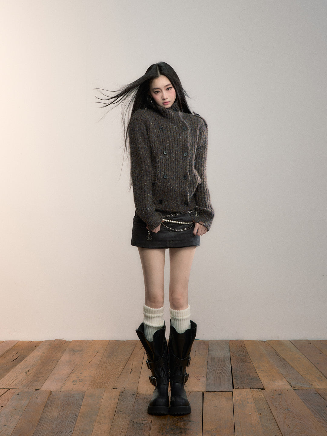 VIA PITTI VIADK713 Colorful yarn high neck woolen jacket