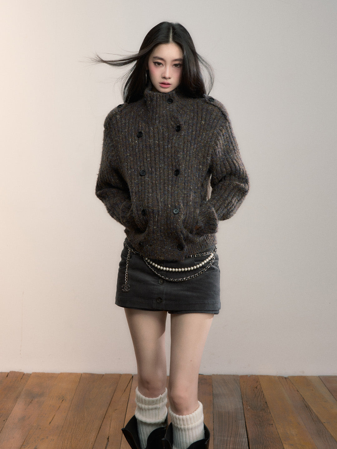 VIA PITTI VIADK713 Colorful yarn high neck woolen jacket