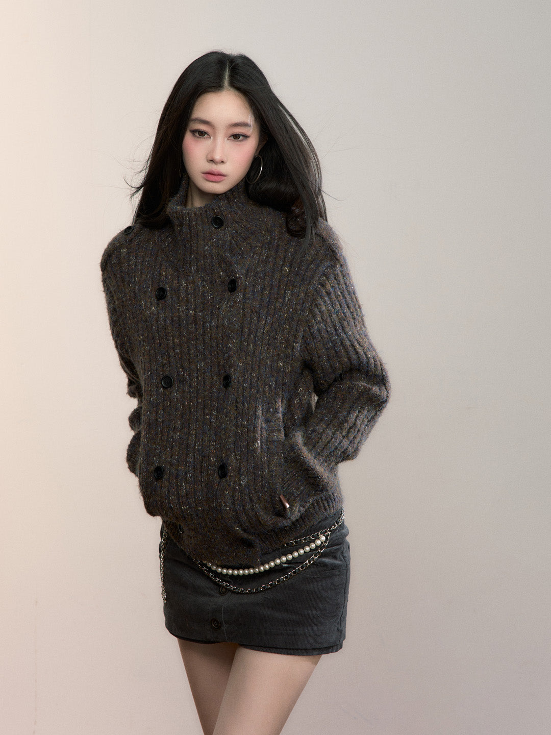 VIA PITTI VIADK713 Colorful yarn high neck woolen jacket