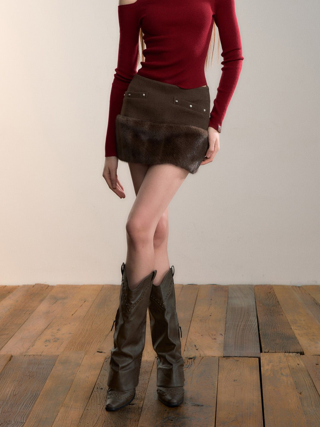 VIA PITTI VIADS701 Plush patchwork skirt