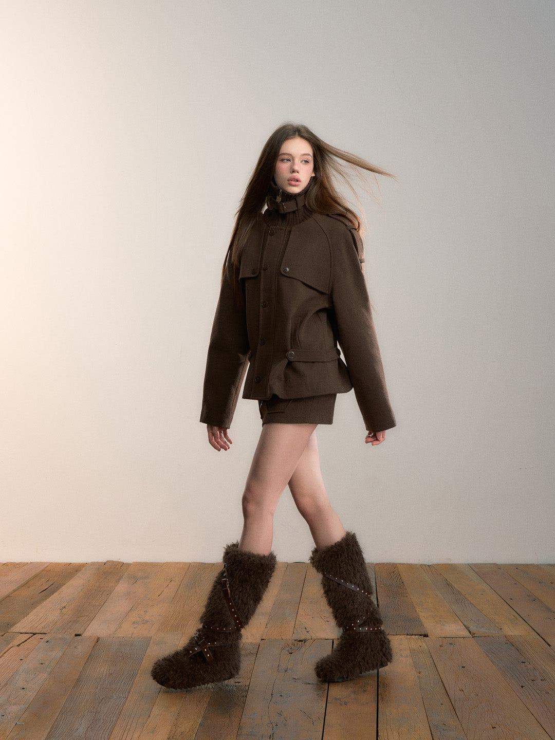 VIA PITTI VIADC663 High collar spliced waist design with cotton jacket