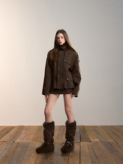 VIA PITTI VIADC663 High collar spliced waist design with cotton jacket