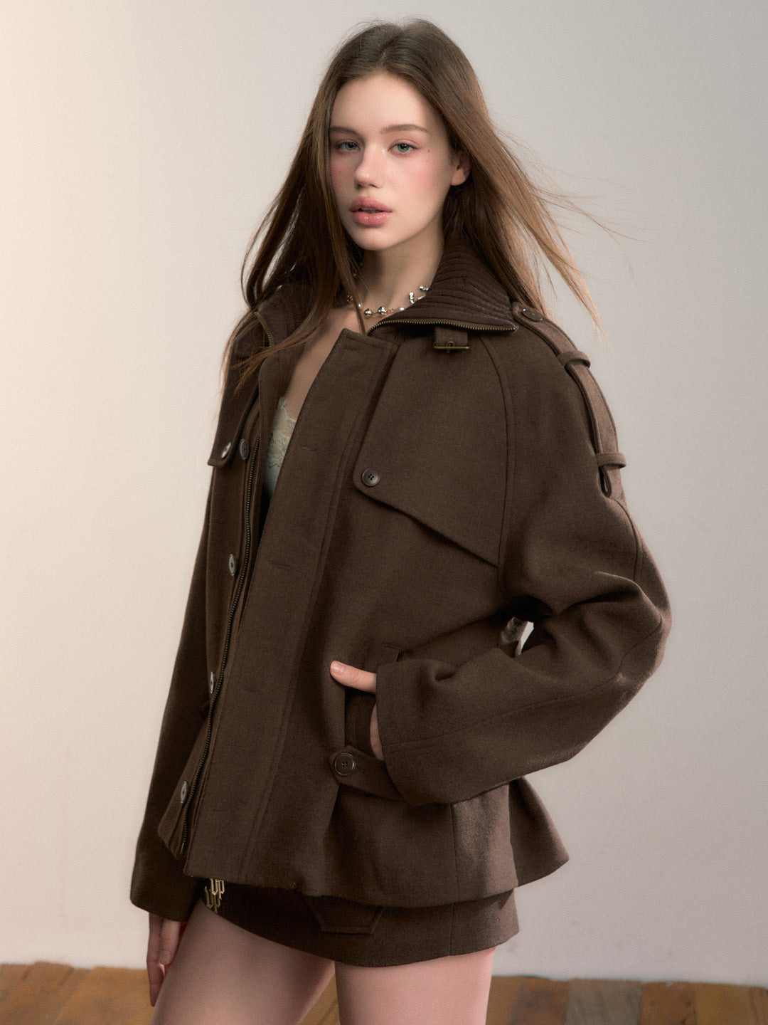 VIA PITTI VIADC663 High collar spliced waist design with cotton jacket