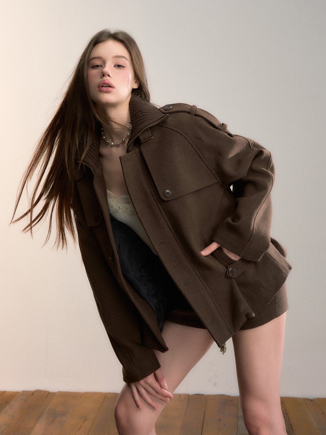 VIA PITTI VIADC663 High collar spliced waist design with cotton jacket