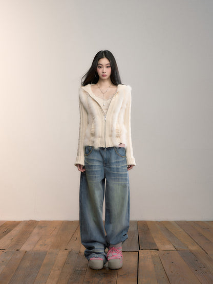 VIA PITTI VIADK712 Fox fur spliced wool woven hooded jacket