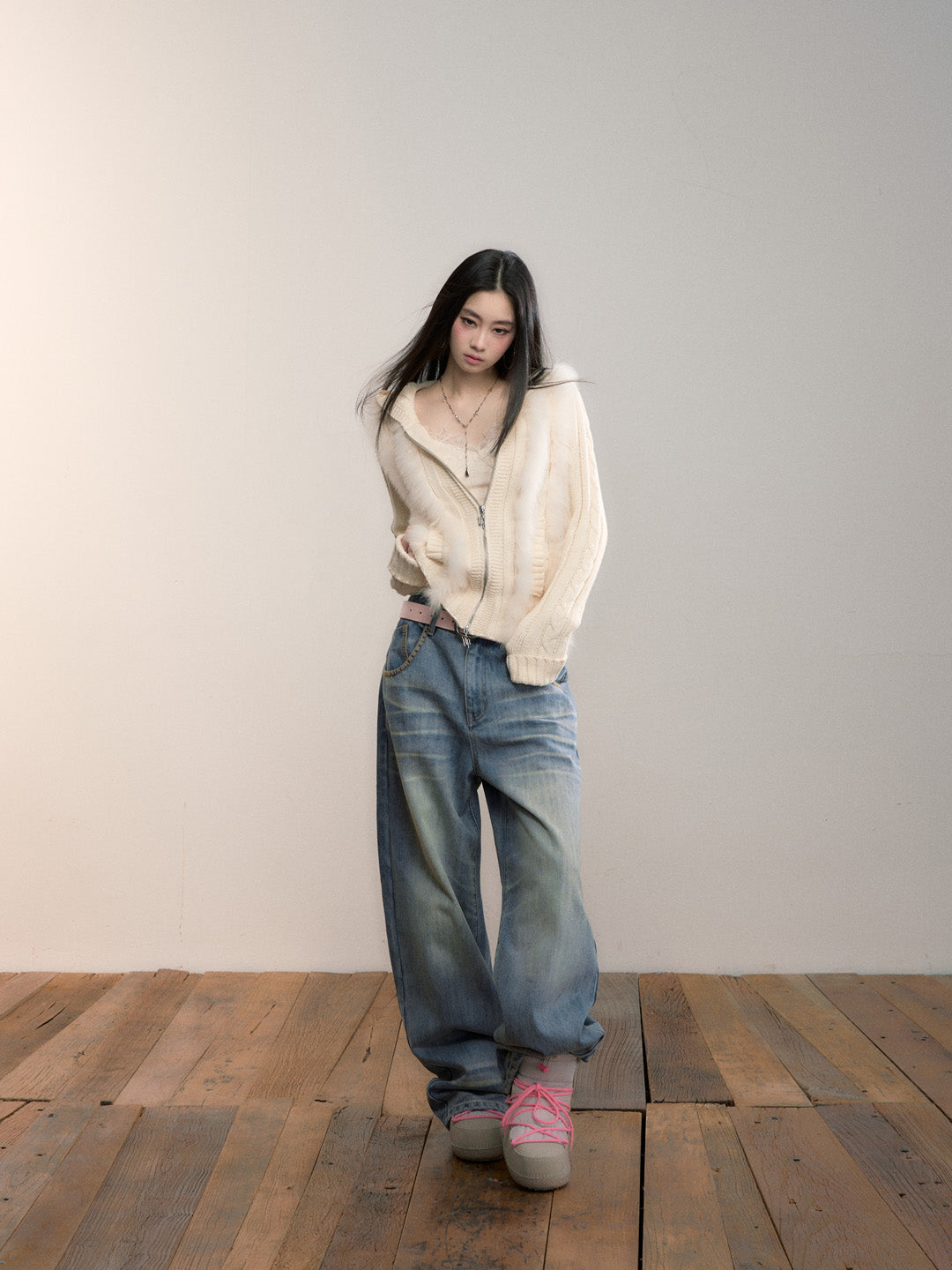 VIA PITTI VIADK712 Fox fur spliced wool woven hooded jacket