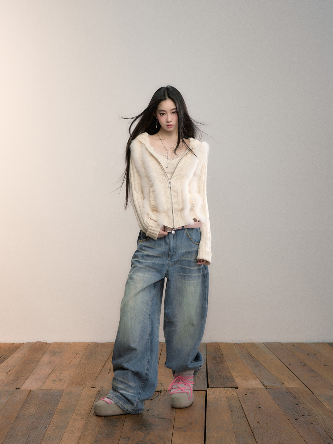 VIA PITTI VIADK712 Fox fur spliced wool woven hooded jacket