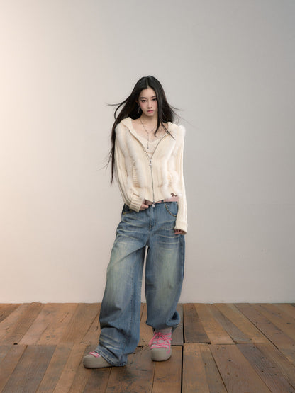 VIA PITTI VIADK712 Fox fur spliced wool woven hooded jacket