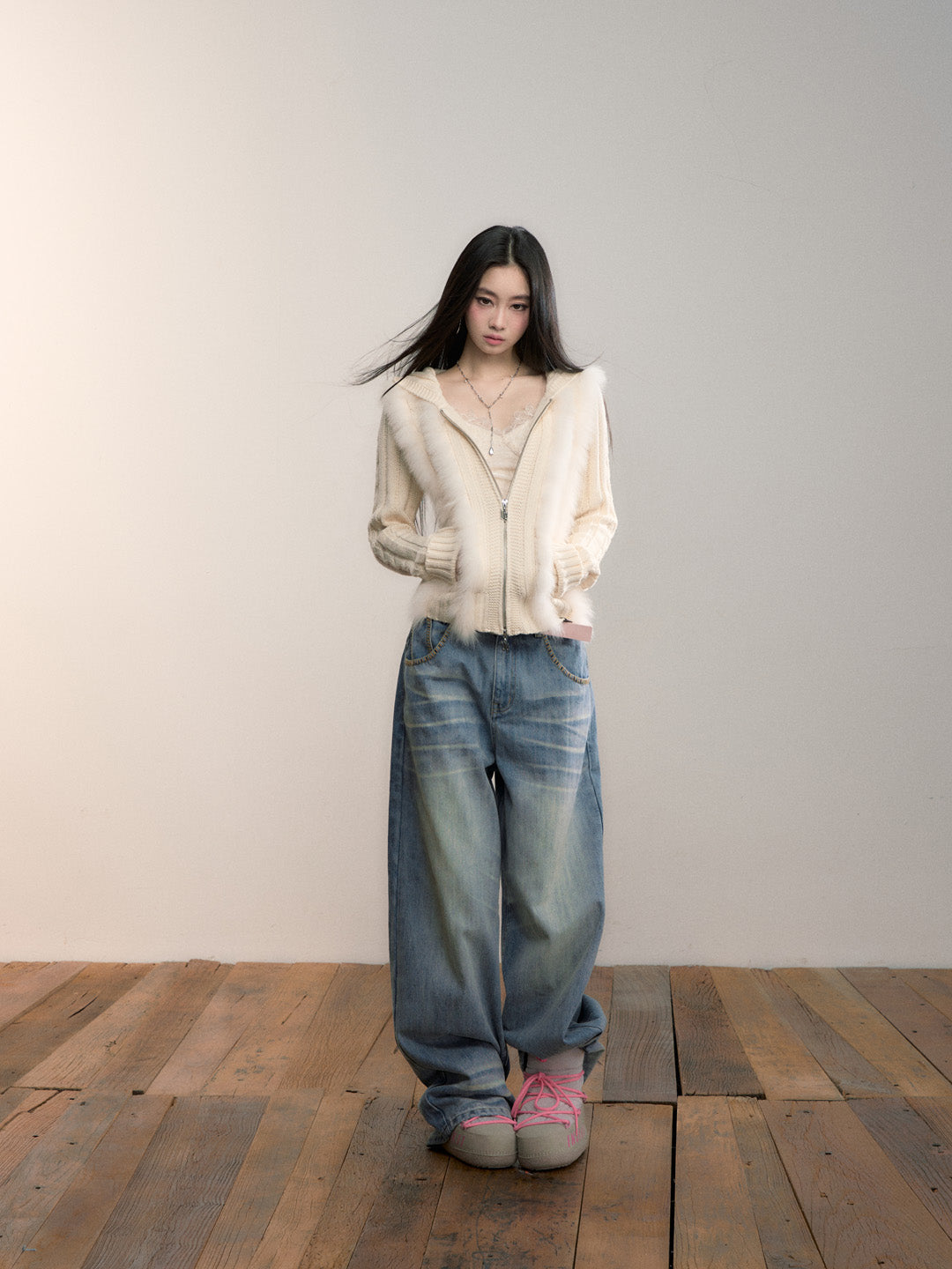 VIA PITTI VIADK712 Fox fur spliced wool woven hooded jacket