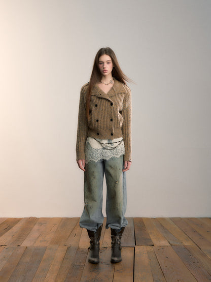 VIA PITTI VIADK713 Colorful yarn high neck woolen jacket