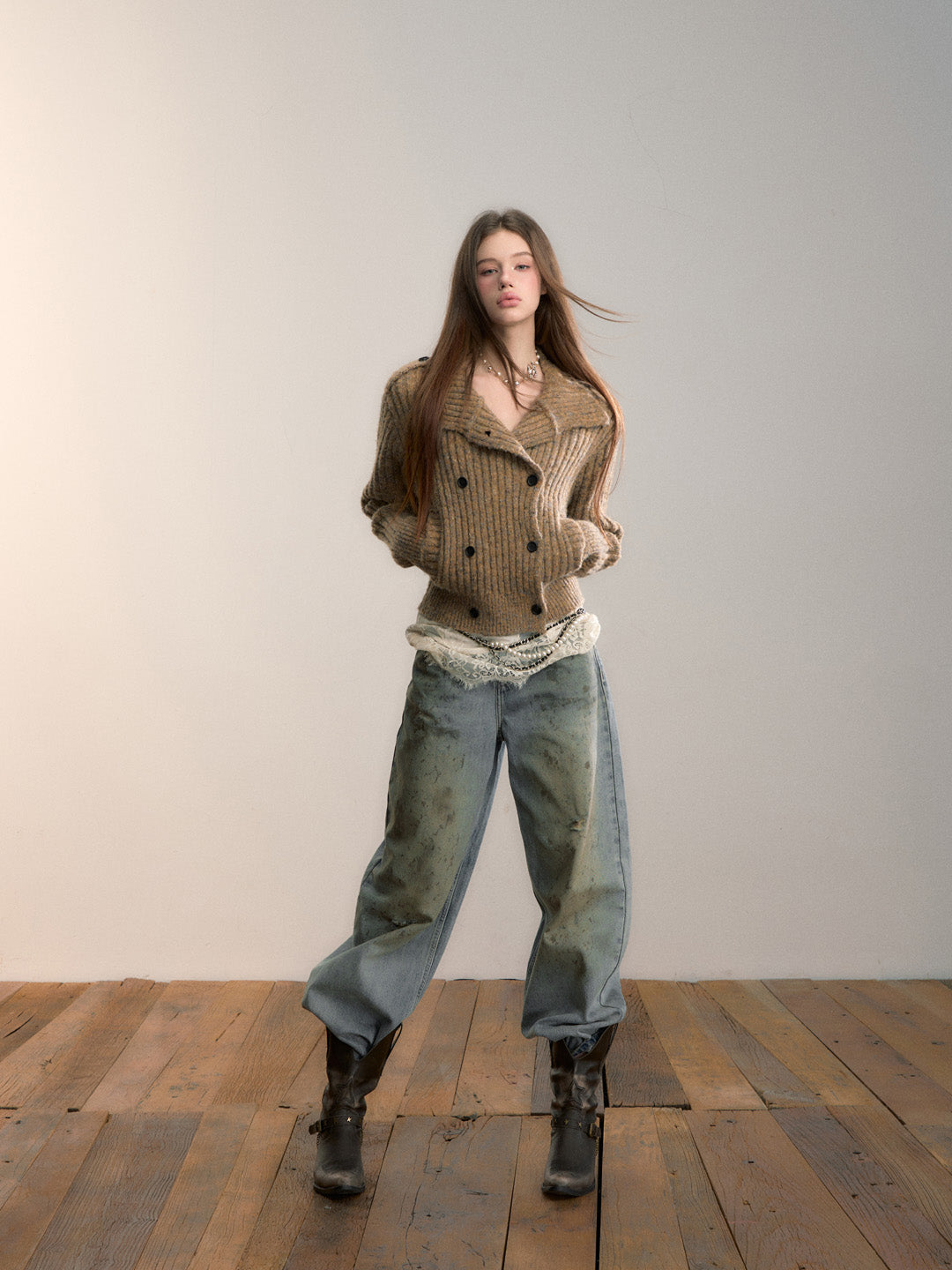 VIA PITTI VIADK713 Colorful yarn high neck woolen jacket