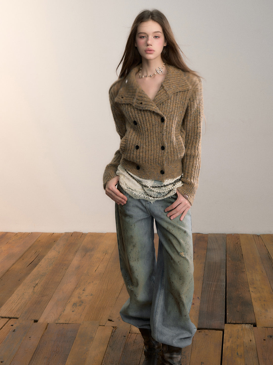 VIA PITTI VIADK713 Colorful yarn high neck woolen jacket