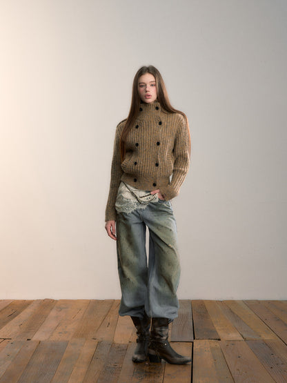 VIA PITTI VIADK713 Colorful yarn high neck woolen jacket