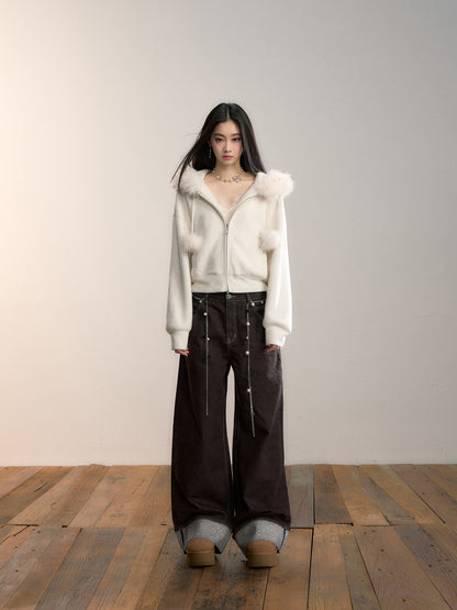 VIA PITTI VIADC682 Velvet collar fur ball hoodie jacket