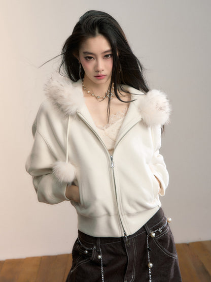 VIA PITTI VIADC682 Velvet collar fur ball hoodie jacket