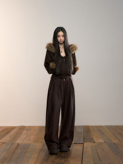 VIA PITTI VIADC682 Velvet collar fur ball hoodie jacket
