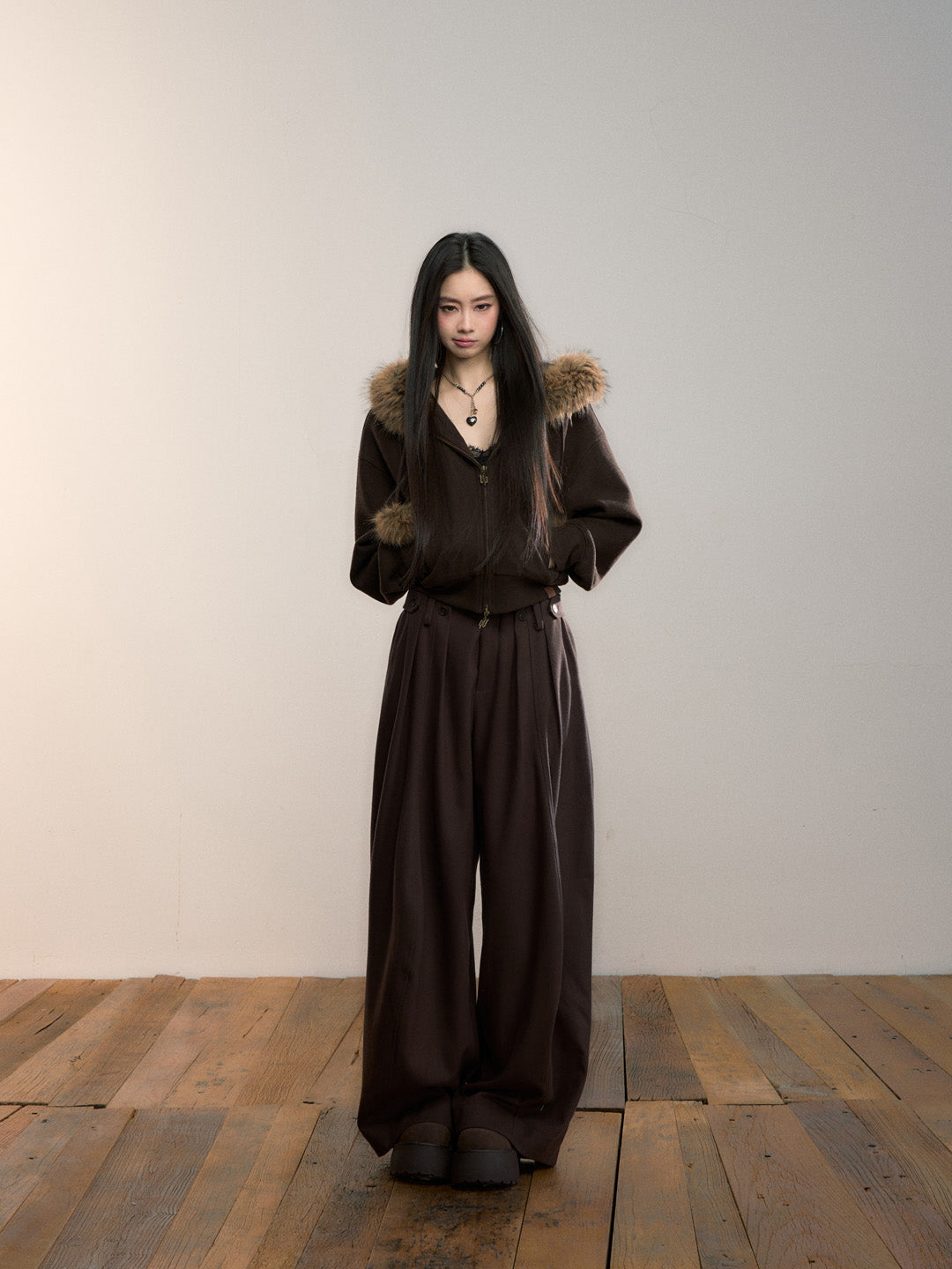 VIA PITTI VIADC682 Velvet collar fur ball hoodie jacket