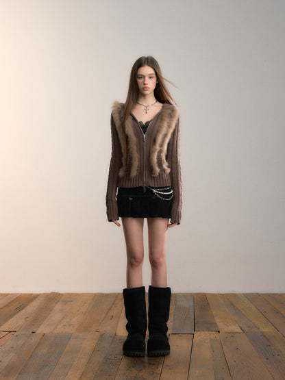 VIA PITTI VIADK712 Fox fur spliced wool woven hooded jacket