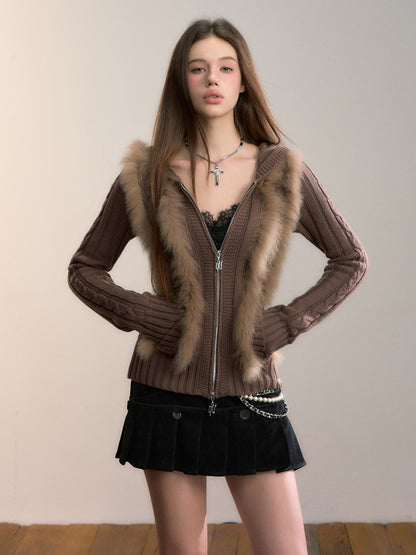 VIA PITTI VIADK712 Fox fur spliced wool woven hooded jacket