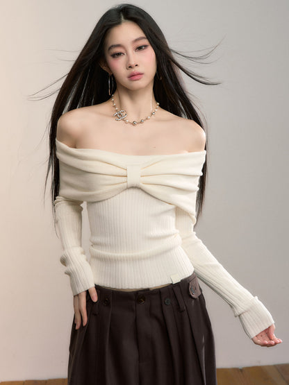 VIA PITTI VIADK714 Large bow off shoulder woolen top