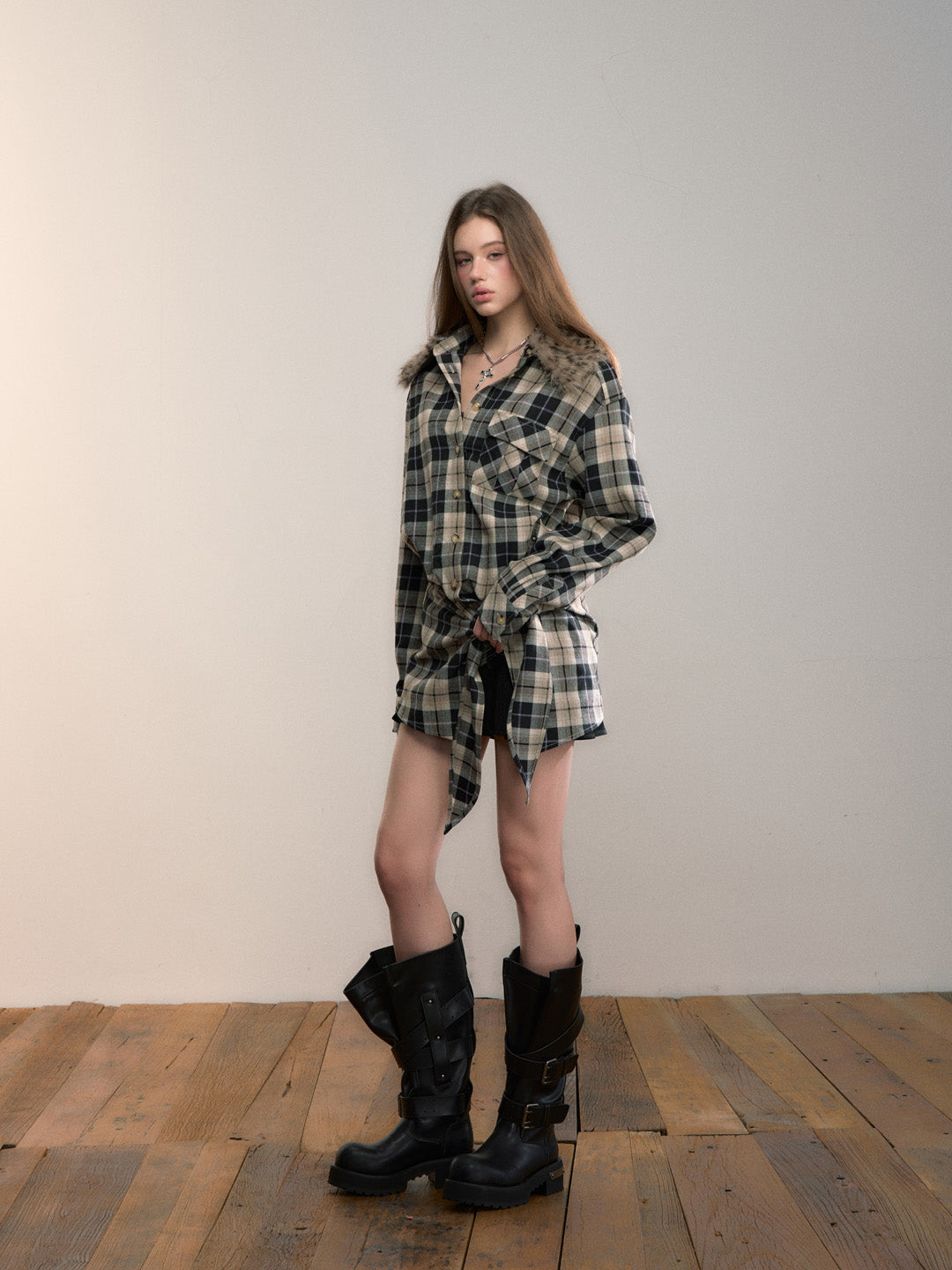 VIA PITTI VIADTP677 Detachable sweater plaid two-piece set