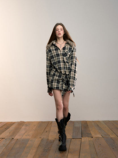 VIA PITTI VIADTP677 Detachable sweater plaid two-piece set