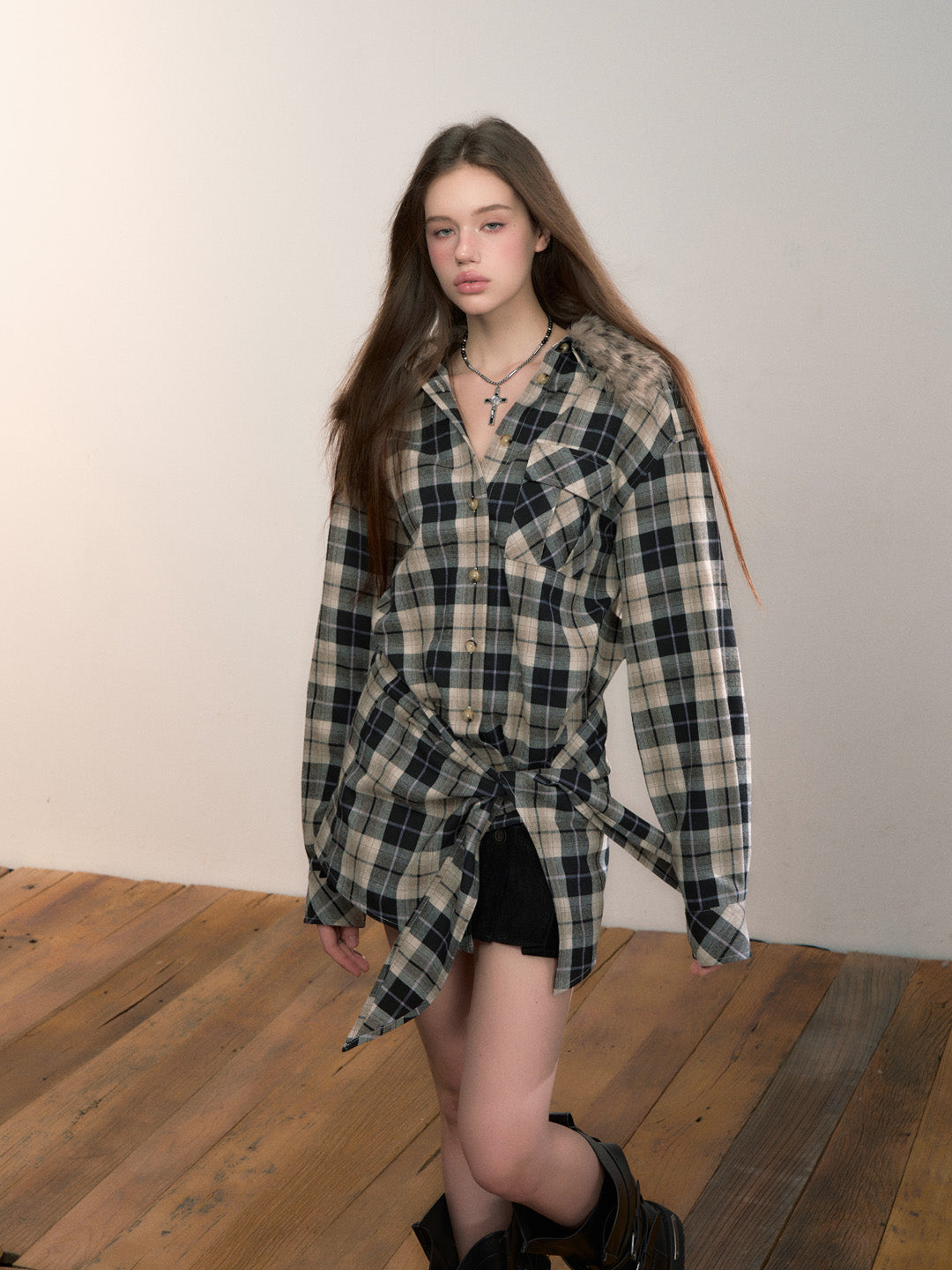 VIA PITTI VIADTP677 Detachable sweater plaid two-piece set