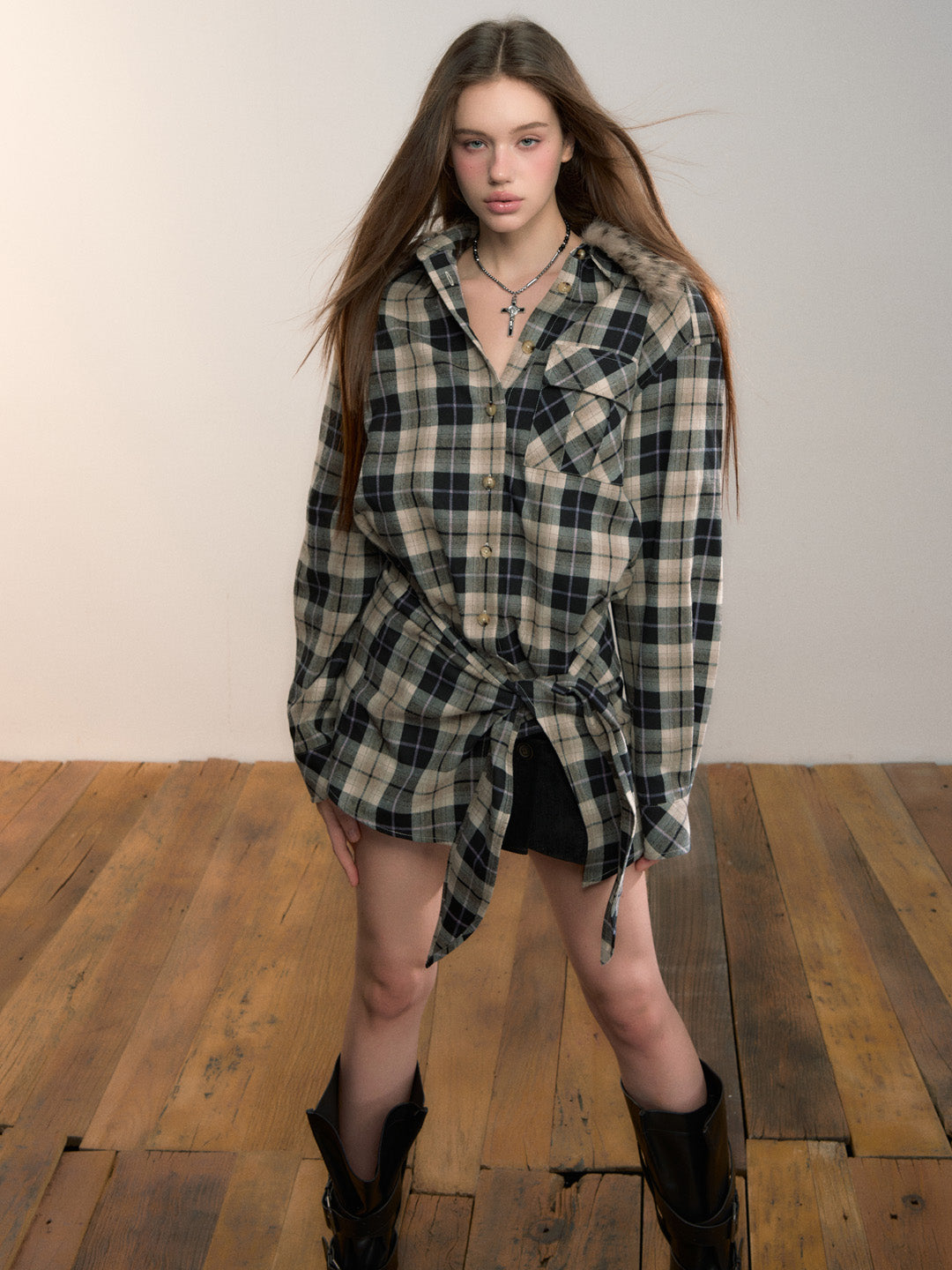 VIA PITTI VIADTP677 Detachable sweater plaid two-piece set